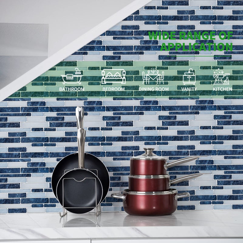 LONGKING Self-Adhesive Kitchen Backsplash, Marble Look Decorative Tiles (10 Tiles) (Dark Blue) - Image 3